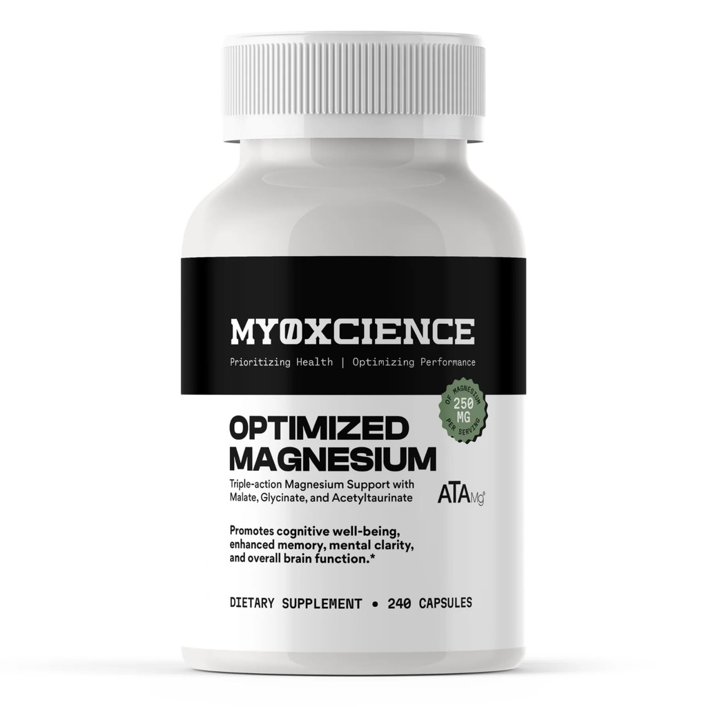 MYOXCIENCE Optimized Magnesium Glycinate + Magnesium Taurate (as ATAmag®) for High Brain Bioavailability to Support Stress Relief and Sleep | 80 Servings