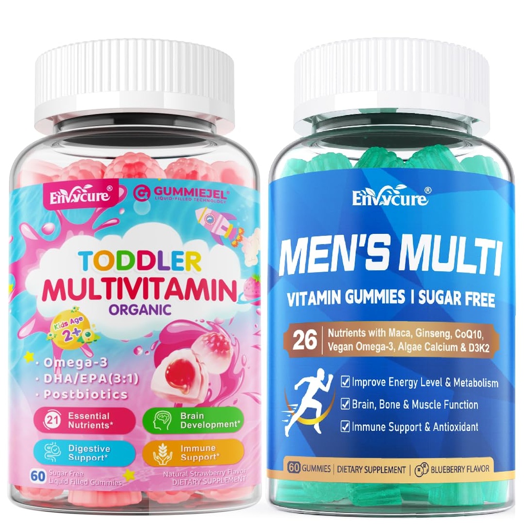 Mens Multivitamins + Organic Toddler Multivitamin Gummies Omega 3, CoQ10, Zinc, Vitamin A C D3 K2 E B