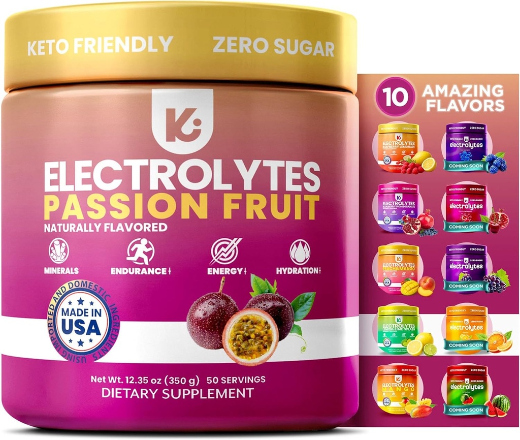 Keppi Electrolytes Powder – Passionlect Flavor – 没有糖水补充剂与钾,镁,钠 – 50 services – Keto, Vegan, Fasting-Friendly, Zero Calorie 电解饮料