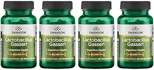 Swanson Lactobacillus Gasseri - 支持消化卫生的增生剂 3亿 CMU - 设计 - 释放满足感和脂肪代谢支持 - (60 Veggie Capsules) 4瓶