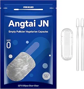 空盖 Capsules 大小 0 - 清除可填充植物 Capsules( 100 个计数) 大小 0 空pullan Capsules 带有两个微实验室的 Spoons, - Veggie Capsules 空盖 用于 DIY 您自己的补充