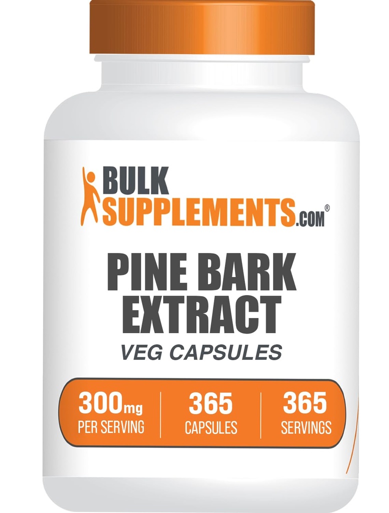 BulkSupplements.com Pine Bark Extract Capsules - Pine Bark Capsules, Antioxidants Supplement - Vegan & Gluten Free, 1 Capsule per Serving (300mg), 365 Count (Pack of 1)