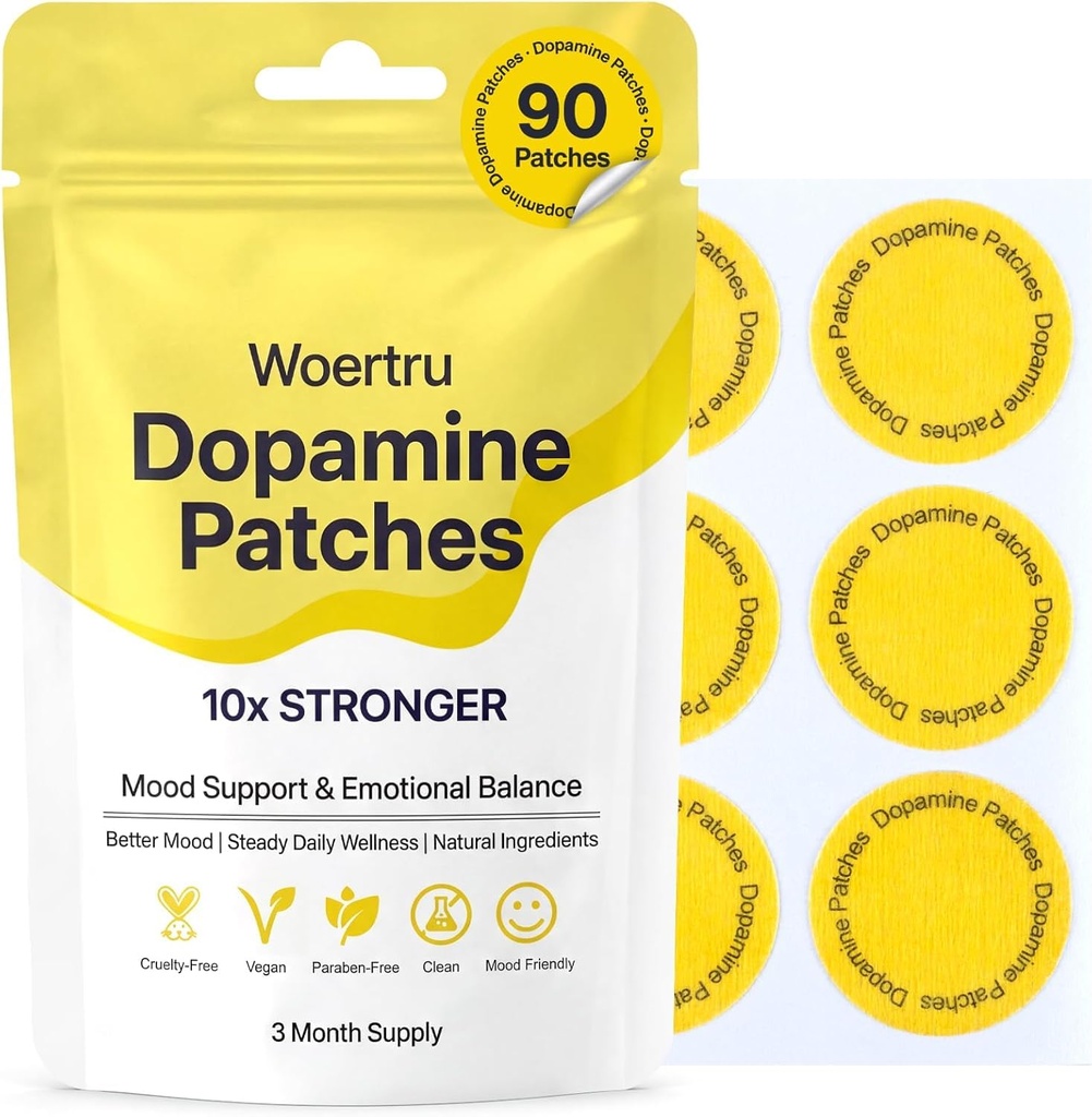Dopamine Patches Extra Strength – 90 Count Plant-Based Vegan Mood Balance Patch for Men & Women – Supports Dopamine & Serotonin Balance – 3 Months Supply