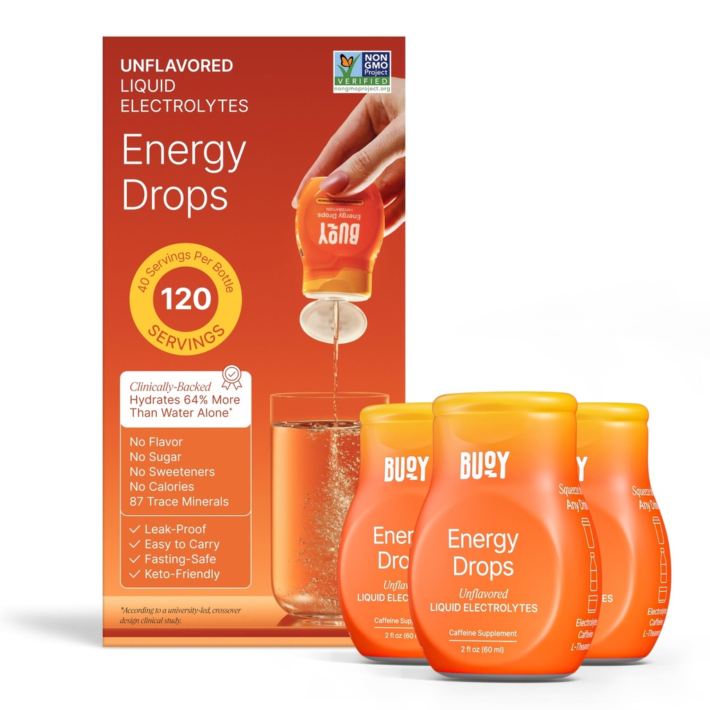 Buoy Energy Electrolyte Drops - Natural Energy Boost with 87 Trace Minerals for Fatigue, Stamina & Daily Productivity - Unflavored Electrolytes - Sugar Free - No Sweeteners - 120 Servings