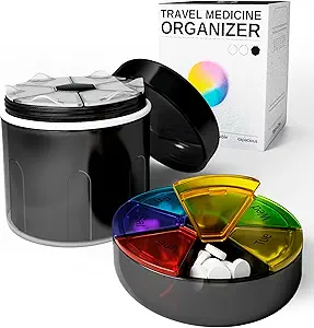 大辅料 组织者瓶 - Pill Dispenser 2 in 1 - Big Vitamin Holder and Portable Magnetic Pill Box with 7 Competments Medication 存储容器测距器与标签旅行药品案例