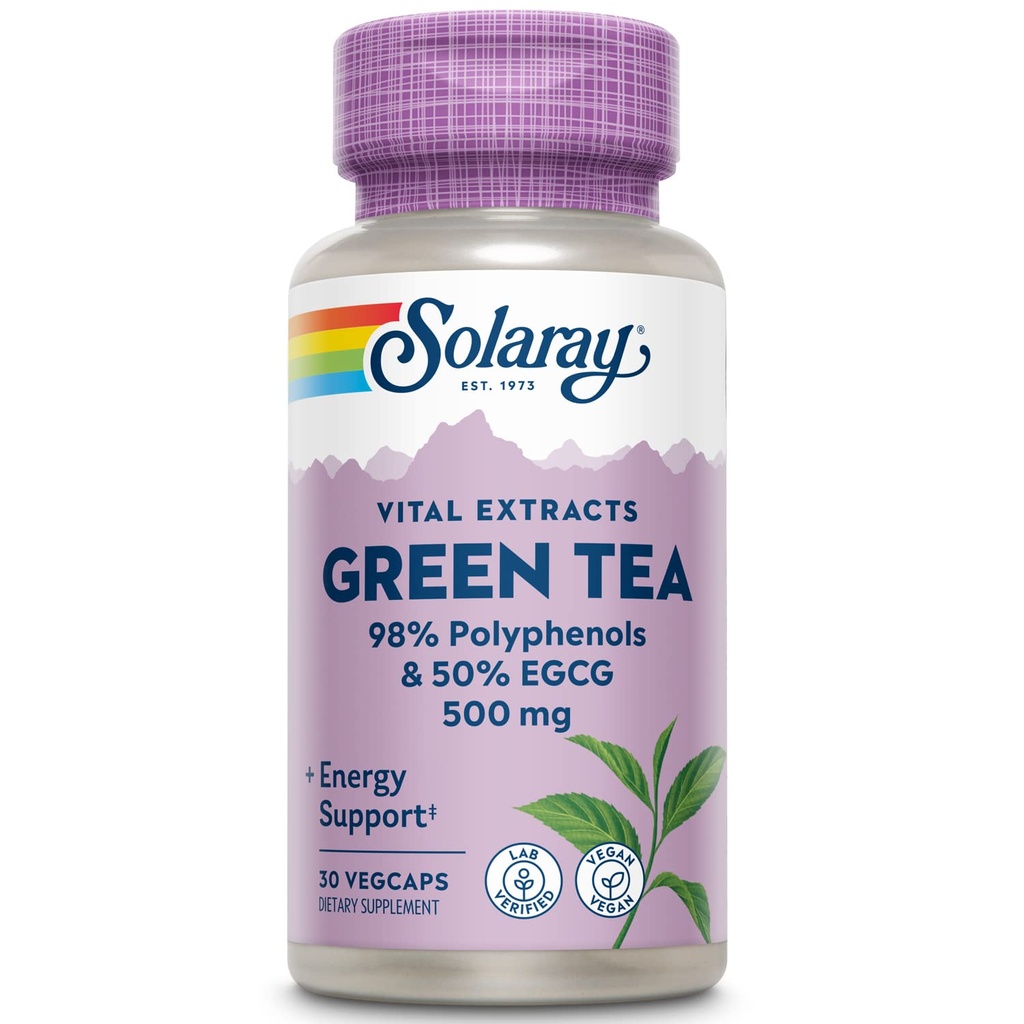 SOLARAY 保证有潜力 绿色 茶叶提取 双强力, Veg Cap (Btl-Plastic) 500mg QQ 30ct