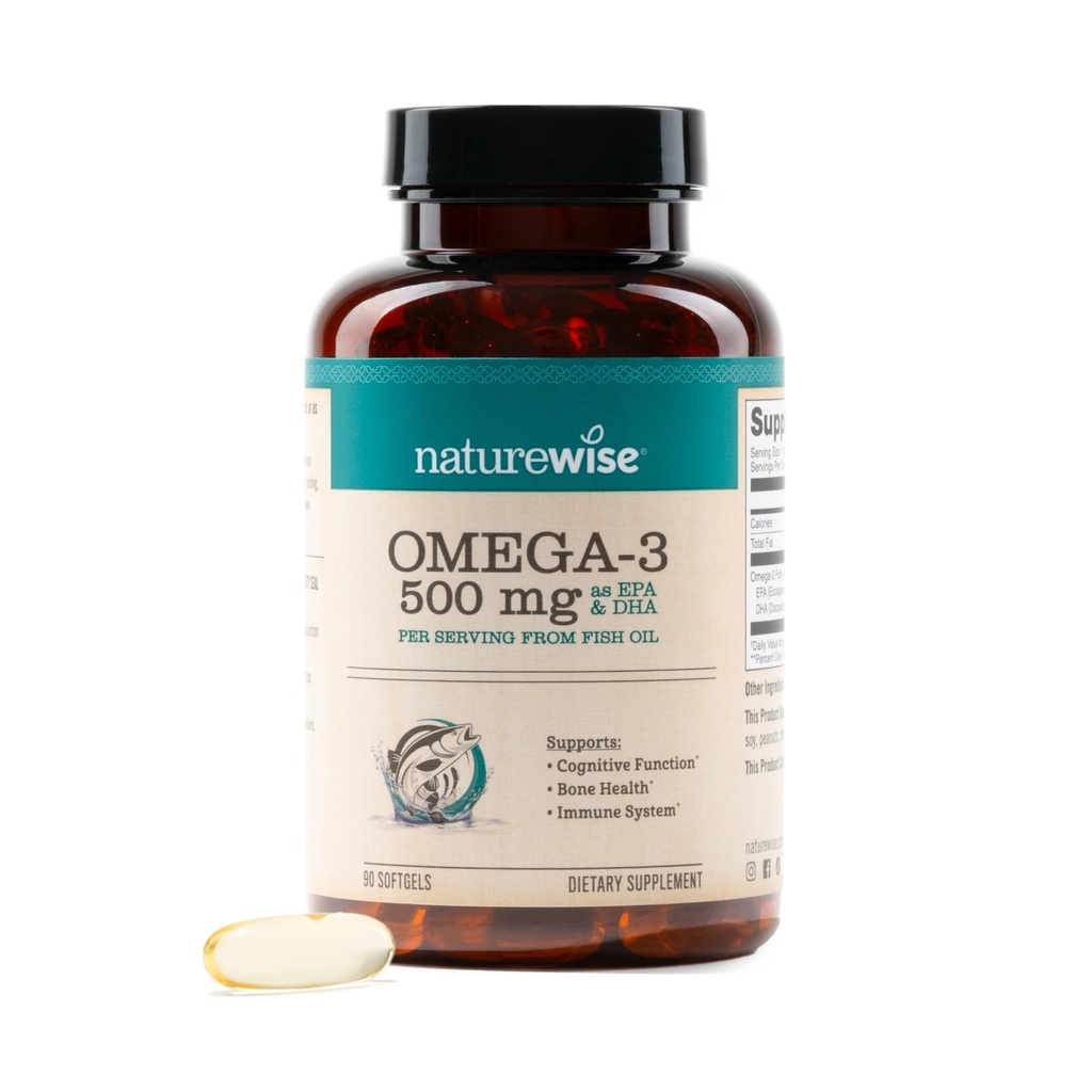 NatureWise Omega 3 鱼油 - 每药500毫克 - EPA & DHA - 免疫支持,脑健康与最佳健康 - Gluten and Soy Free,非GMO - 90 Softgels [3-Month Supply]
