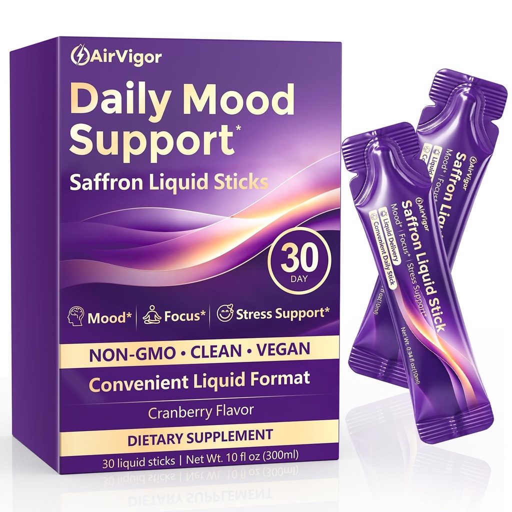 Saffron Supplements for Women, Liquid Saffron Extract Stick Packs | Daily Mood Support with L-Theanine, Magnesium & Vitamin B6, No Pills, Calm Focus & Stress Support, Non-GMO & Vegan