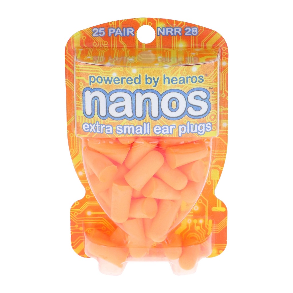 HEAROS Nanos NRR 28 Noise Cancelling Foam Ear Plugs - Extra Small Hearing Protection for Petite Ears - Ideal for Sleeping snoring Travel Concerts Sports Events and Shooting (25 Pairs)