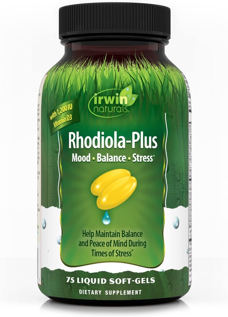 Irwin Naturals Rhodiola-Plus - 75 液态软胶 - 帮助保持平衡与心灵和平 - 与L-Theanine,维生素D3和镁 - 25 服务