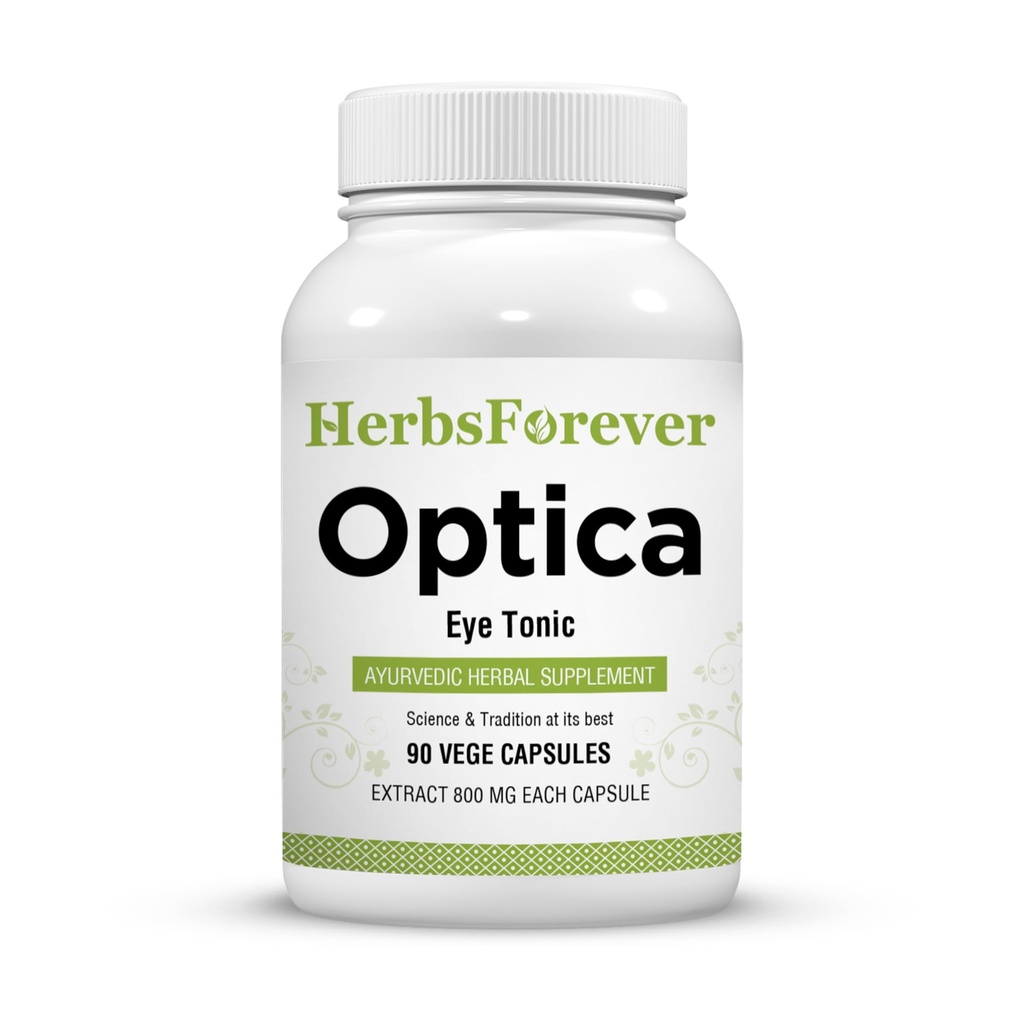 Optica-Eye Care For Vision & Retinal Health,Reduces Strain & Blur,With zinc,Iron,Calcium, Bacopa,Licorice,Carrot, Amla Triphala,+25 Ayurvedic Plant Extracts,Minerals,90 Veg Capsules|800mg