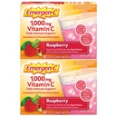 Emergen-C 1000mg 维生素C 粉末,有抗氧化剂,B 维生素和电解质,维生素C 支持免疫补充剂,咖啡因免费饮用混合剂,Raspberry Flavor - 60 Count/2个月供应量