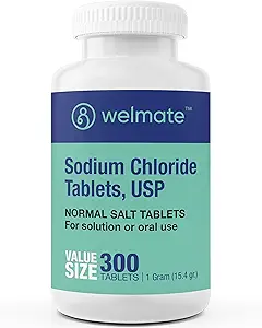WELMATE - 氯化钠(盐)片剂 - 每片1 000毫克 - 维持水分和电解平衡 - 300个计数 - 15.4 g 总盐含量 - 片剂形式
