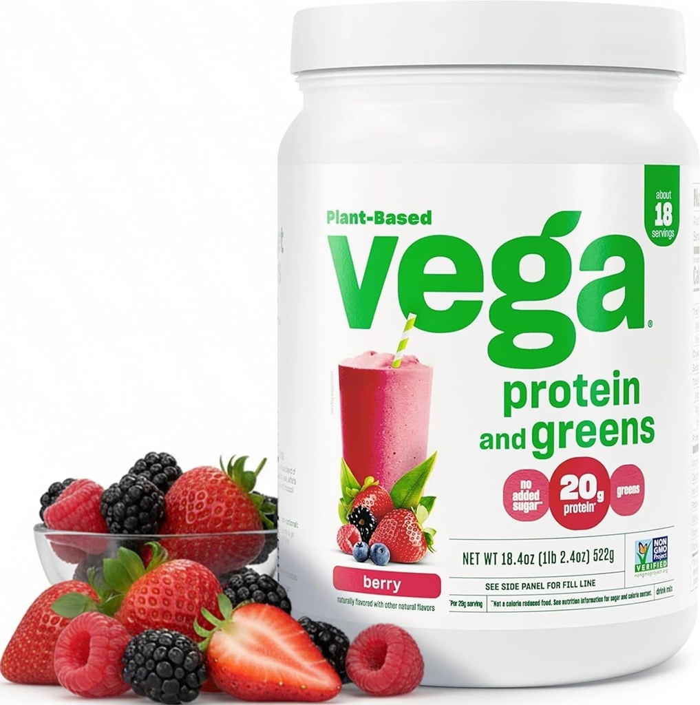 Vega蛋白质和绿素蛋白粉,Berry - 20g 植物基蛋白质+ Veggies, Vegan,非转基因生物, Pea protein for Men and Men, 1.2 lbs (包装 May Vary)