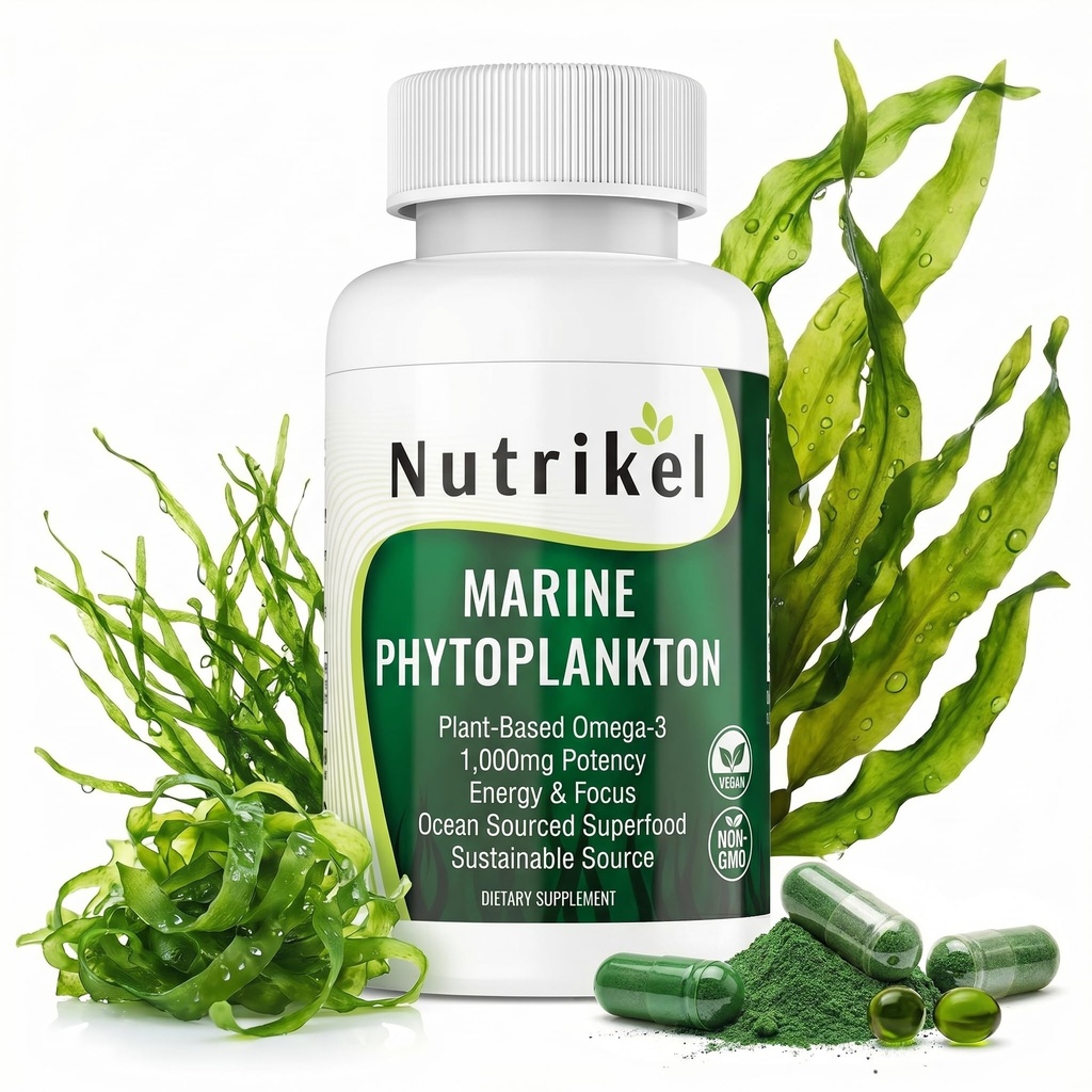 海洋植物浮游生物 Omega 3 补编 – 以植物为基础的藻类捕虫笼用于能源,重点和细胞支持 – Vegan 超级食品用于脑,心脏和皮肤健康 – 1 000mg – 60 Vegan Capsules
