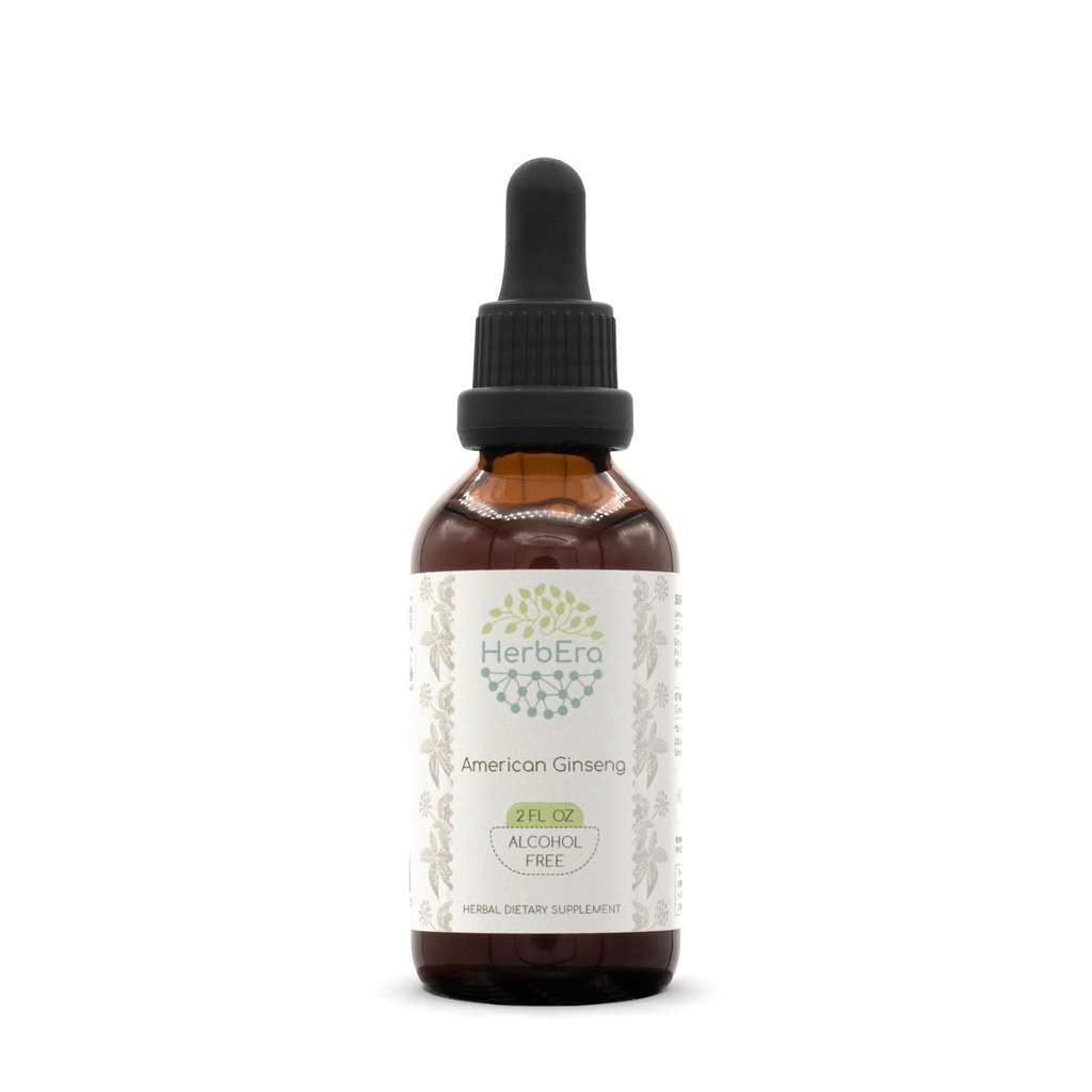 HerbEra American Ginseng Alcohol-Free Herbal Extract Tincture, Concentrated Liquid Drops Natural American Ginseng (Panax Quinquefolius) (2 fl oz)