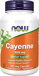 现在食品补充品,Cayenne(Capsicum annuum)500毫克,草药支持,用于消化健康,250Veg Capsules