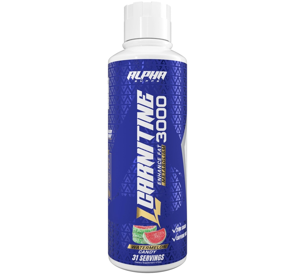 Alpha Supps L Carnitine Liquid 3000 QQ 男女无兴奋剂 L-Carnitine 补充 + 工作前能量助力和肌肉恢复 → 零糖,脂肪,和卡布s → 31 服务品(Watelon Candy)