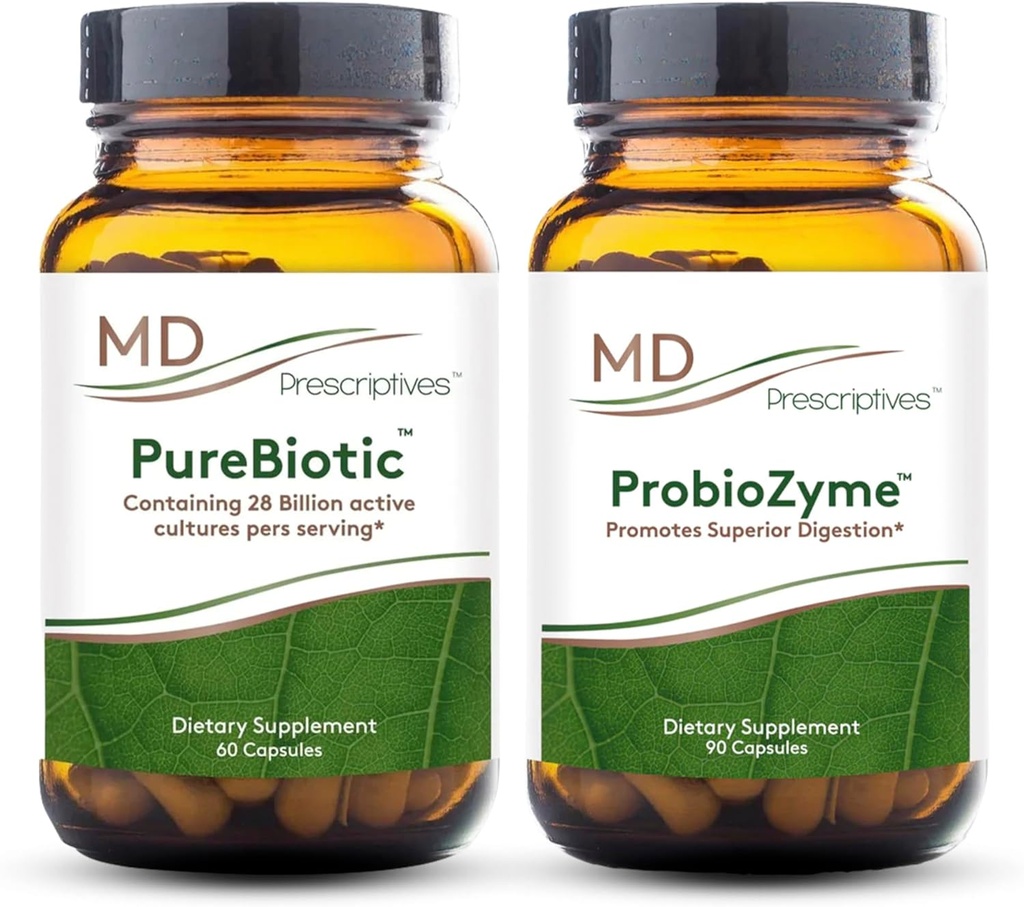 MD 纯biotic和ProbioZyme Bundle -- -- 消化和古特健康补编 -- -- 60 Capsules/90 Capsules