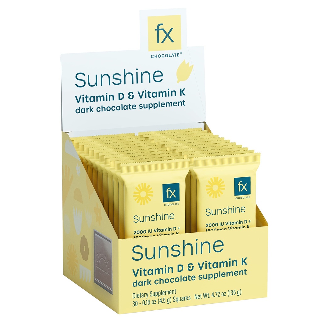 Fx Chocolate Sunshine - Vitamin D Sugar Free Chocolate for Mood, Immune & Bone Support - 2000 IU D3 with Vitamin K, Keto (30 Pieces)