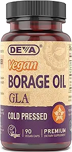 DEVA VAGAN 维生素, Borage Oil 500mg, Omega-6脂肪酸GLA的来源(Gamma linolenic Acid),冷前置和未加工,90片1-Pack