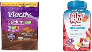 活性钙加维生素D Supplement Soft Chews, Brown, Milk Choocle, 180 Counter & Vitaination Fiber Well 无糖纤维补充, 桃子,草莓和黑莓火焰