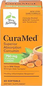 Terry Natural CuraMed 750 mg - 60 Softgels - 高级吸收BCM-95 Curcumin 补充剂,促进健康炎症反应 - 非GMO,无葡萄糖,Halal - 60