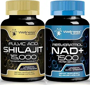 NAD补编,1500mg - Liposomal NAD+ 补充:Resveratrol,NAD + 助推 补充: Shilajit纯喜马拉雅有机盖,天然富尔维酸