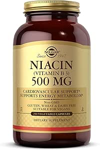 Solgar Niacin(维生素B3) 500 mg,250 蔬菜卡普尔-能源代谢-非GMO,Vegan,Gluten Free,乳品自由,Kosher-250 服务
