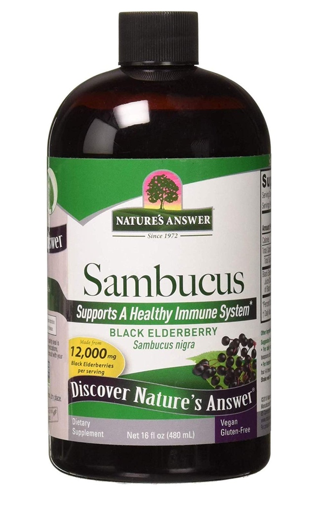 Nature's Answer Sambucus Elderberry Supplement in Plastic Bottle Light Weight Non Breakable Bottle Alcohol-Free Original 16 Fluid Ounce