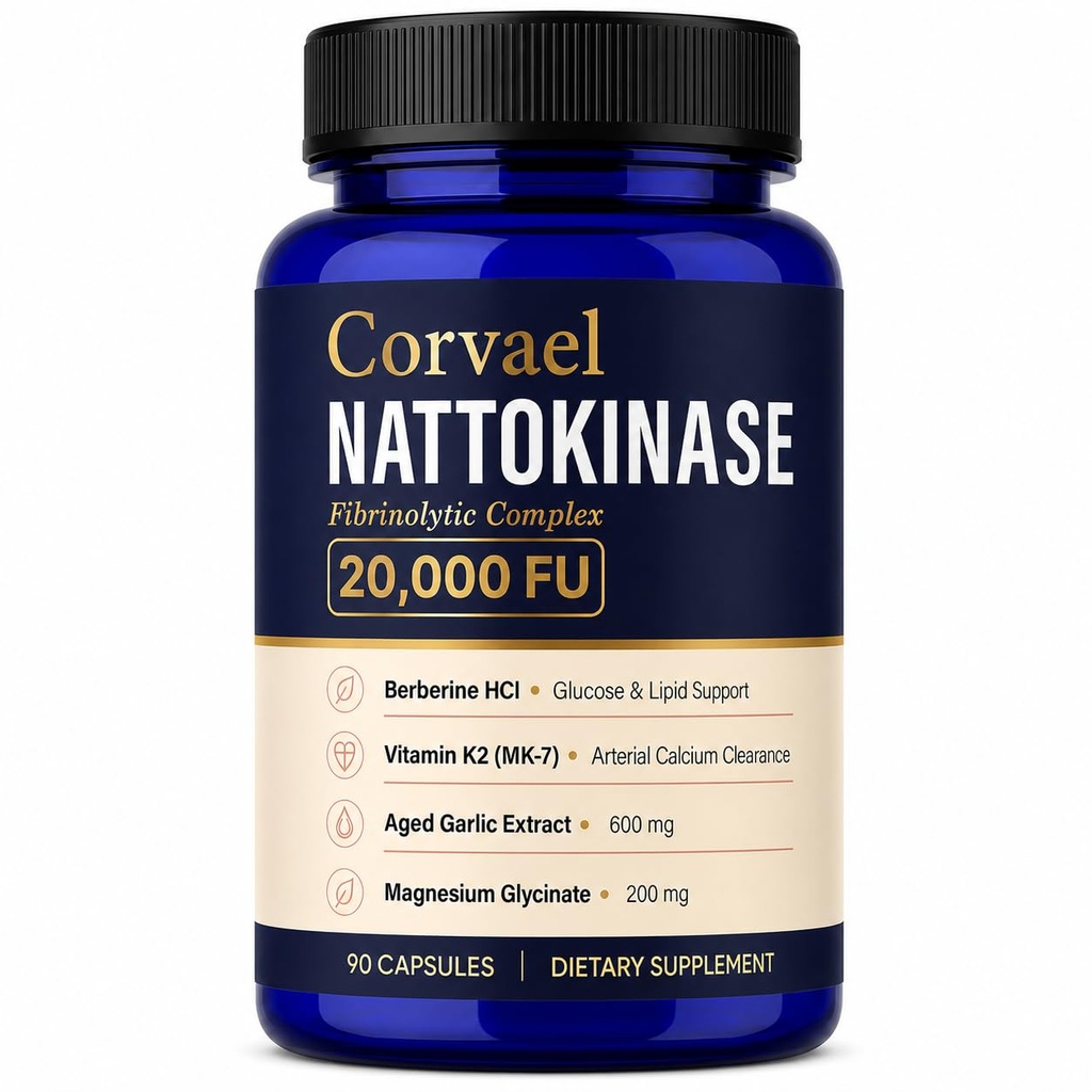 Nattokinase 20000 Fu Nattokinase Fibrinolytic Complex, Nattokinase Supplement with Berberine HCI, Vitamin K2 & Aged Garlic Extract, 90 Capsules