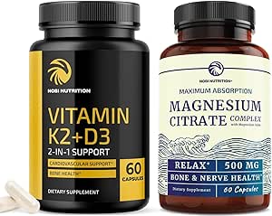 维生素D3 K25000 IU(60cm) & 镁 Citrate 500 MG(60cm) | Imune System, Stront Bones, calm, relaxion, Digestion and Muscle Support | 非GMO