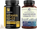 维生素D3 K25000 IU(60cm) & 镁 Citrate 500 MG(60cm) | Imune System, Stront Bones, calm, relaxion, Digestion and Muscle Support | 非GMO