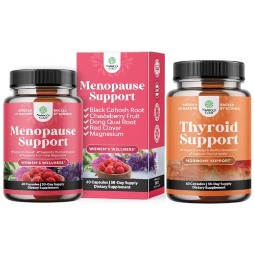 Bundle of Total Menopause Relief for Hot Flashes with Dong Quai Vitex Chaste Berry & Black Cohosh and Herbal Thyroid Support -L Tyrosine, Bladderwrack, Selenium & Pure Ashwagandha for Hormone Balance