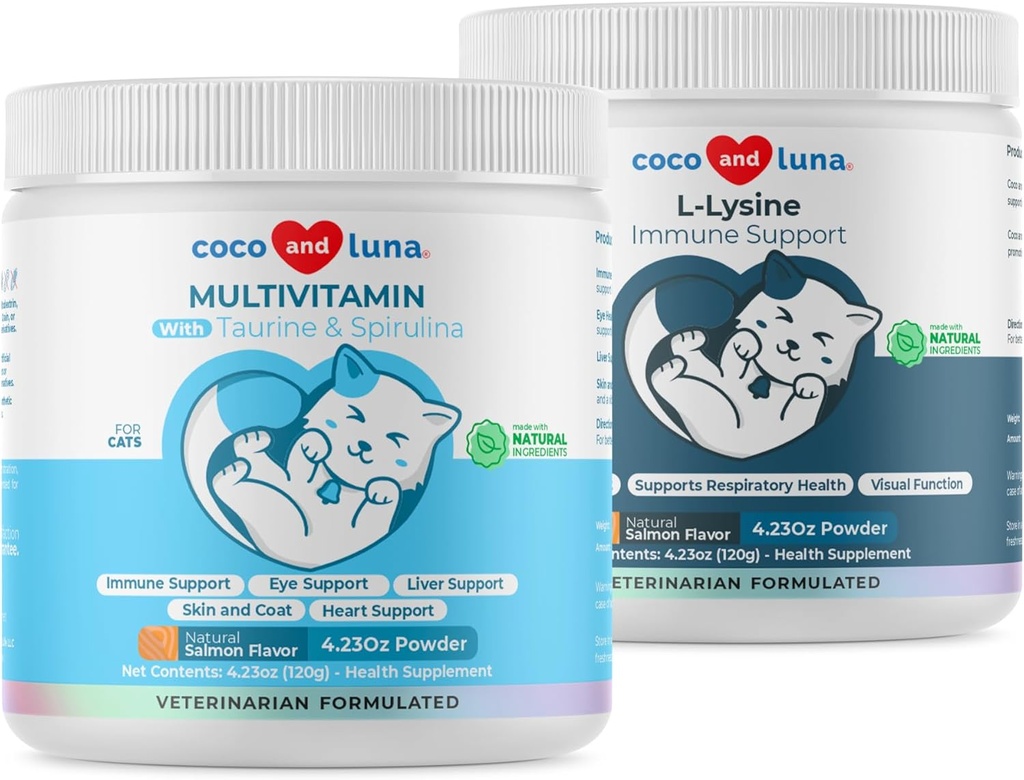 Lysine + 多种维生素用于猫类 -- -- 免疫支持、皮肤和炭类健康、眼部支持 -- -- 与环保局和DHA、陶林和螺旋藻