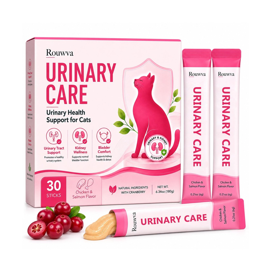 Cat Urinary & Bladder Support Lickable Sticks, Creamy Cranberry Formula for Daily Urinary Tract Care, 30 Count