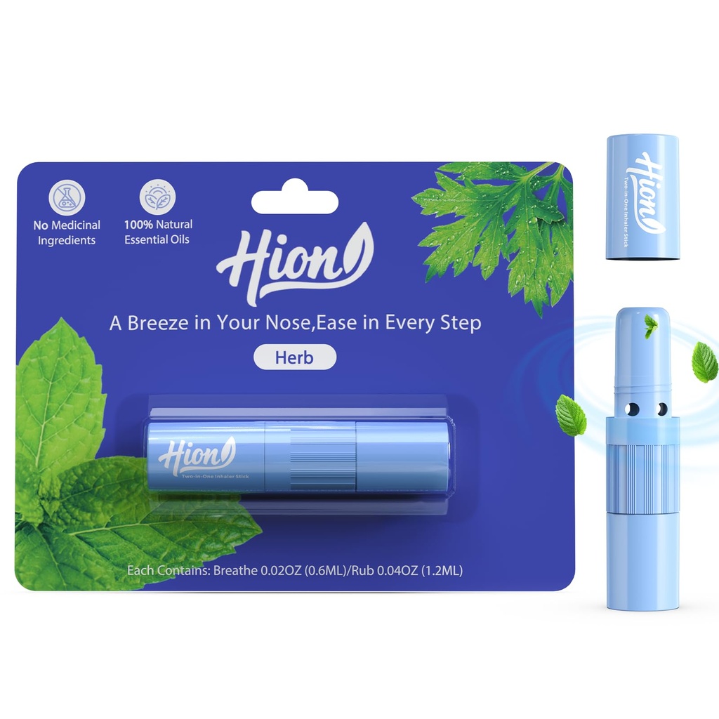 Hion Nausea Relief Inhaler Stick, Fast-Acting Motion Sickness Relief, Herb