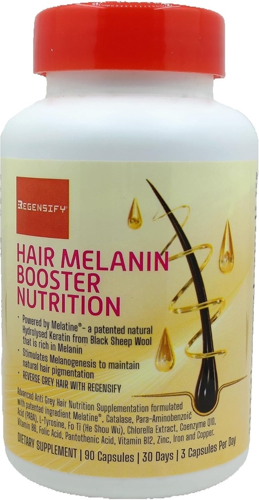 REGENSIFY 头发梅兰宁促进营养[男女反灰发补充物 美拉汀 , Catalase, PABA, L-Tyrosine, He Shou Wu, Chlorella Extraction, CoQ10, Folic Acid, Pantothenic Acid]