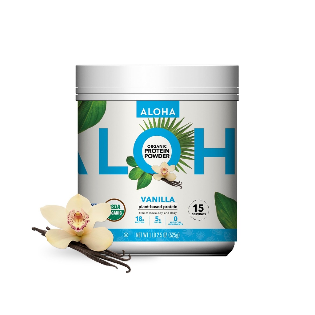 ALOHA 有机植物基蛋白粉,Stevia Free, Vanilla, 19.6 oz, 15 servicting Packaging May VARY