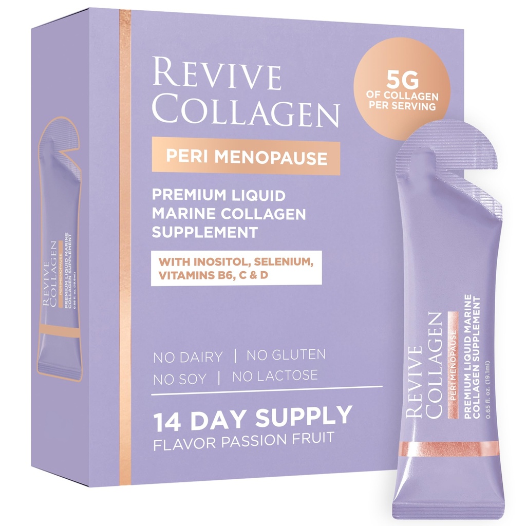 Revive Collagen Perimenopause - 5g Hydrolyzed Marine Collagen Drink for Women, Inositol, Selenium, Vitamin B6, C & D, Supports Skin Wellness & Daily Energy, Passionfruit Flavour — 14 Packets