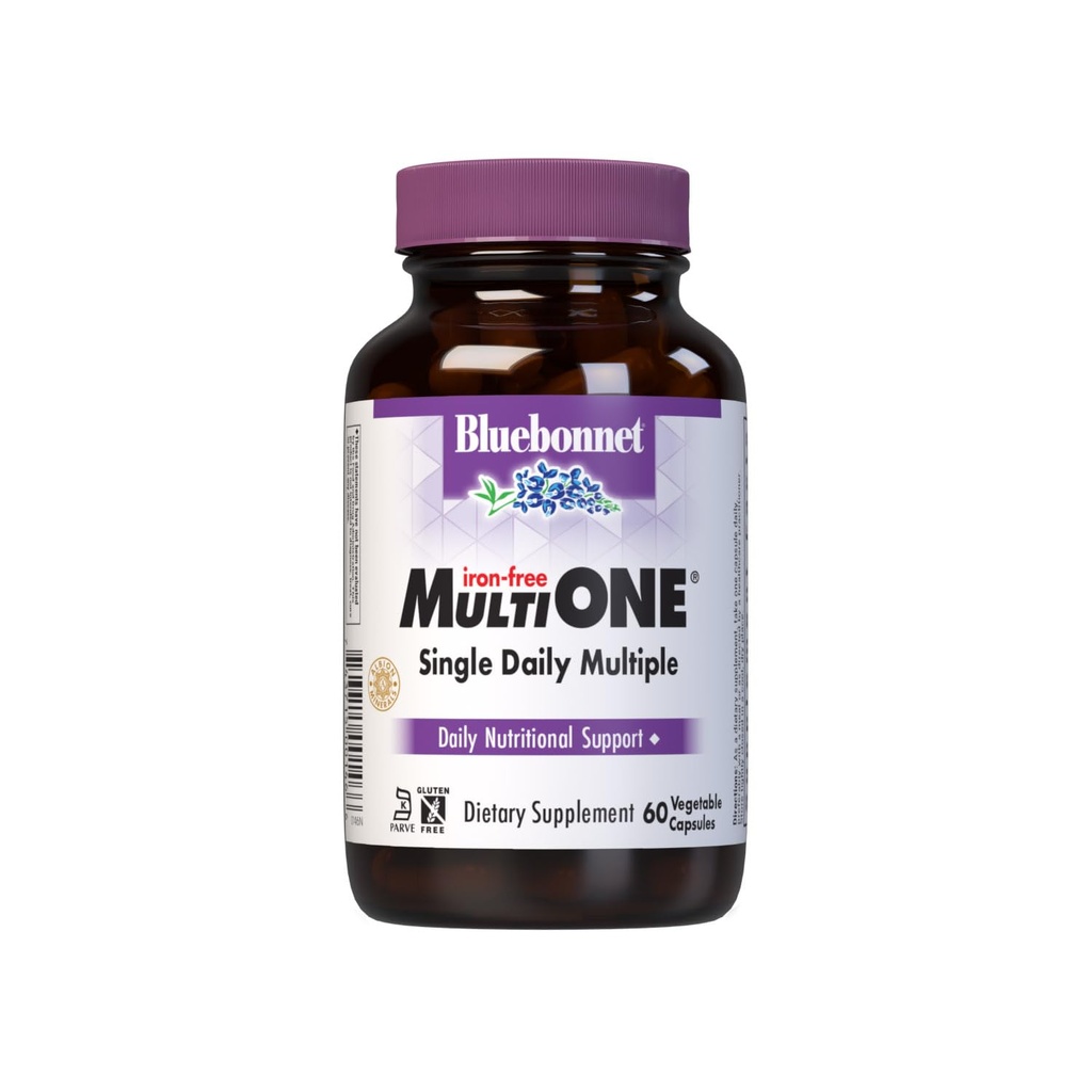 Bluebonnet Nutrition Multi One (iron Free) Vegetable Capsules for Complete Full Spectrum Multiple, B Vitamins, General Health, Gluten free, milk free, kosher, 60 Vegetable Capsules, 2 Month Supply