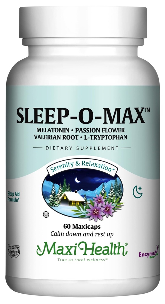 Maxi健康成年人 草药睡眠-O-Max 配有 Valerian Root, Melatonin, Tryptophan, Passionflower - 自然睡眠补充 - 平静睡眠支持公式