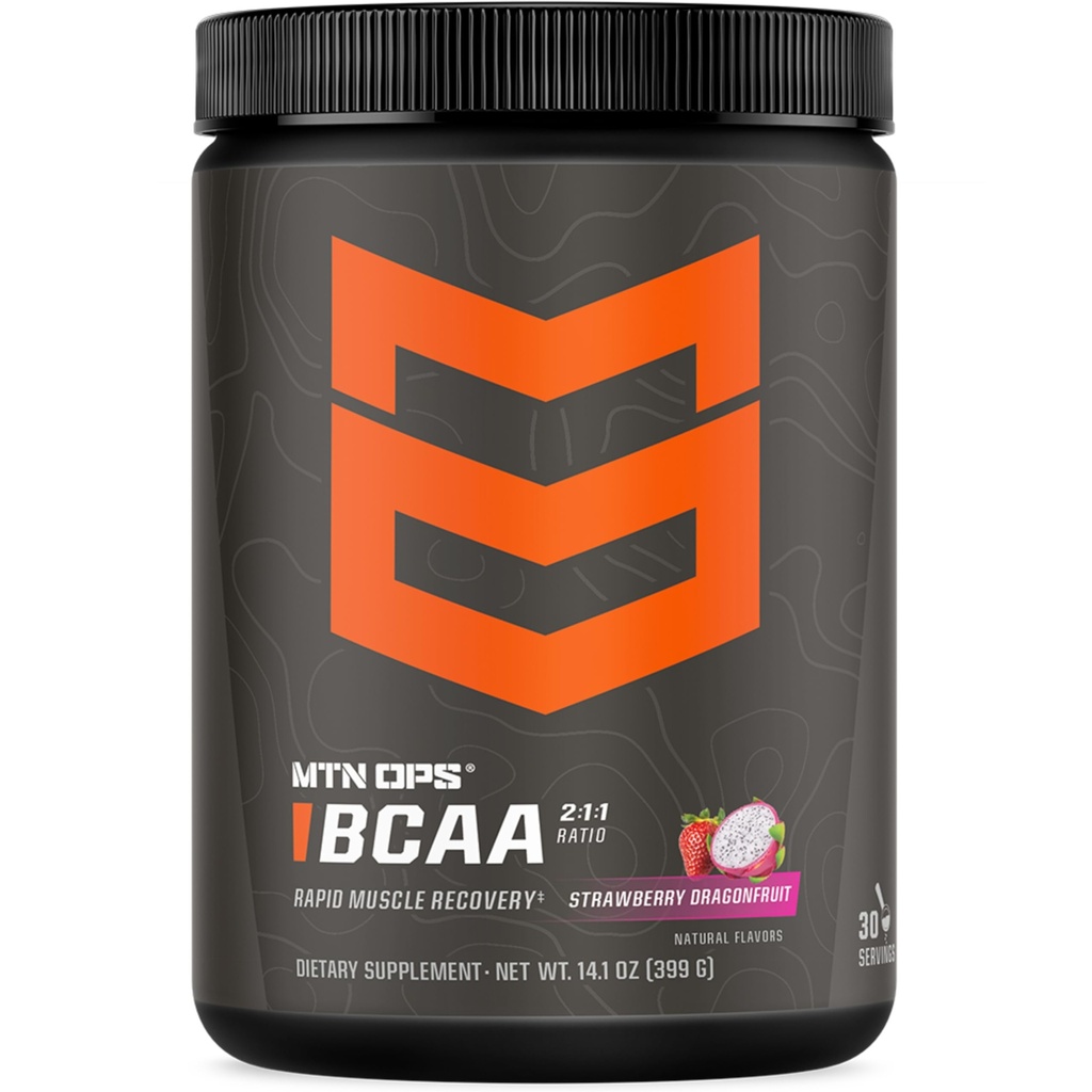 MTN OPS BCAA 2:1:1:1 氨基酸补充粉末,用于快速肌肉恢复和零糖和无胶(30-Serting Tub,草莓龙果)修复.