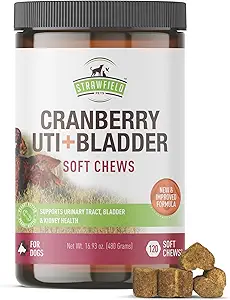 Cranberry UTI 对狗的治疗 – 尿道切片健康软菜,Bladder支持和草坪保护 – 自然兽形 Cranberry 补充 – 美国制作 – 花生酱 Flavor