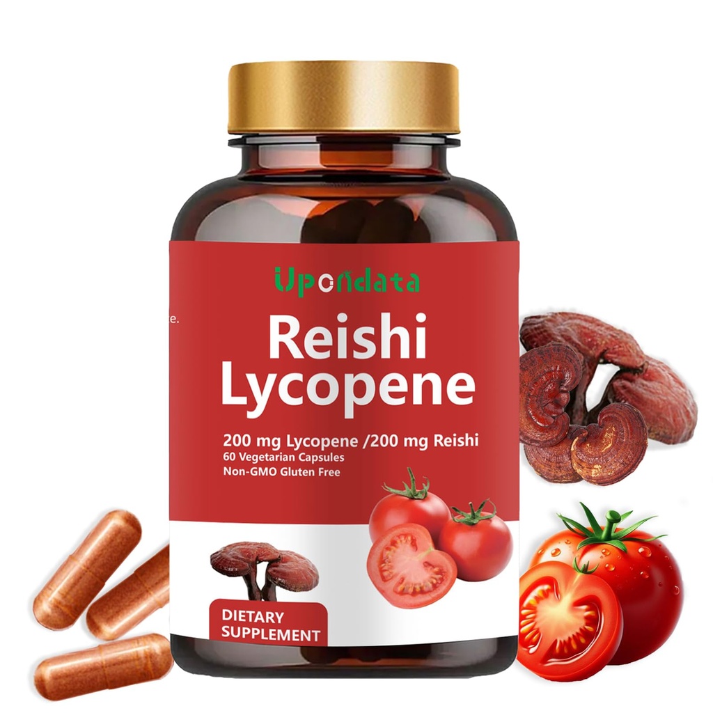Lycopene Capsules - 配有Reishi蘑菇200mg的Lycopene 补充剂 200mg,天然番茄提取 用于免疫支持的蘑菇 Capsules - Gluten-Free,非GMO