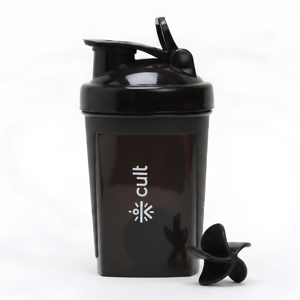 CULT Shaker for Gym & Protein Shaker Bottle 500ml | Leakproof Gym Sipper Bottle for Men & Women | Ideal for Pre Workout, Protein Powder Mixer & BCAAs (Black)