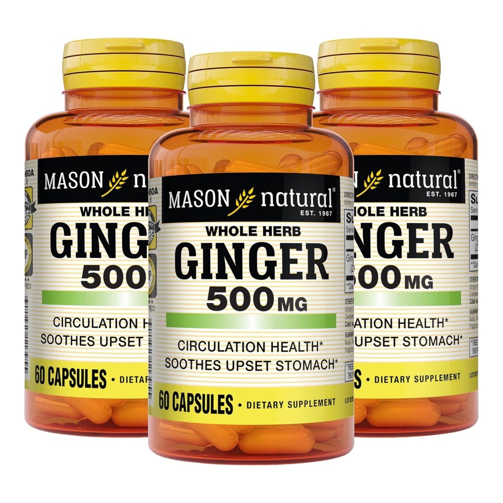 MASON 天然全草 姜 500 mg,6个月供应,天然草药补充,60 capsules(3包)