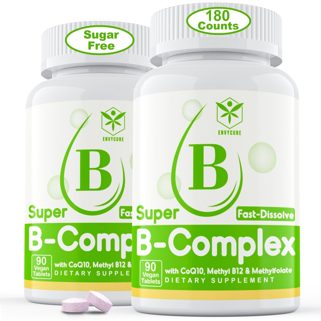 无糖维生素B 配有甲基B12,甲基Folate, B6, B1, B2, B3, 快速溶解 高生物可用甲基B 复合物 配有能量水平,神经系统, Vegan, 180 片