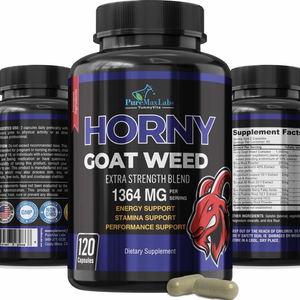 霍尼山羊杂草 外力 - 120 Capsules w. Maca, L-Arginine, Ginseng - Boost Desire, Performance, Stamina, Energy, Non-GMO公式, 120 Capsules