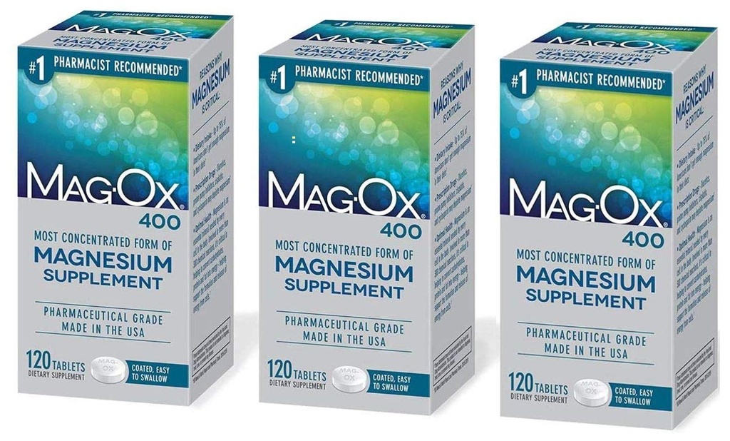 Mag-Ox 402 Mag-Ox 400 Mag-Ox 400 镁 矿物 营养补充片, 483 mg 镁 氧化-3 计数, 3-Pack, 3.0 计数